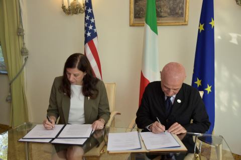 Acting Secretary of Homeland Security Elaine Duke and Italian Minister of the Interior Marco Minniti sign the Secure Real Time Platform (SRTP) Implementing Arrangement