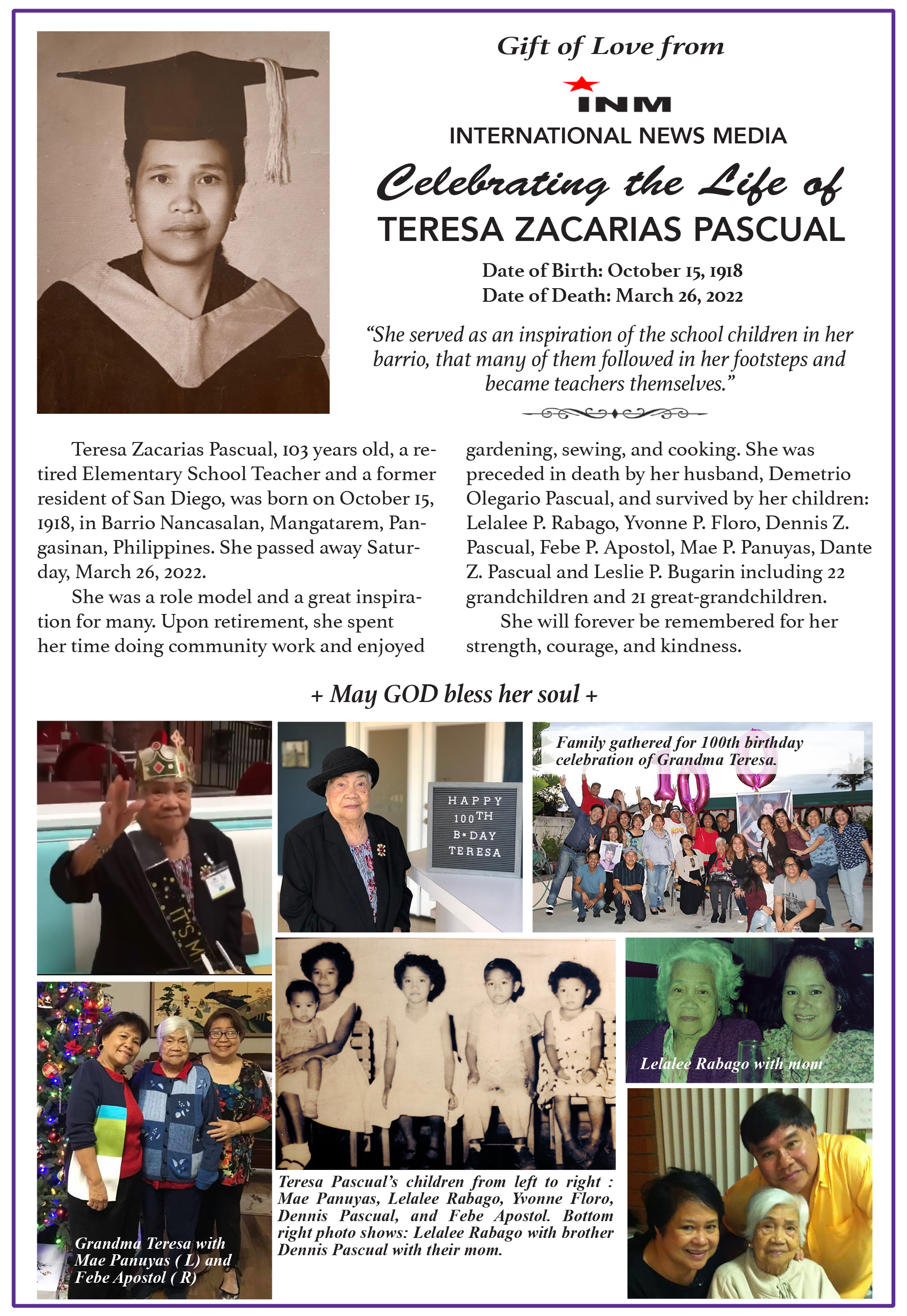 Celebration of Life, Teresa Pascual